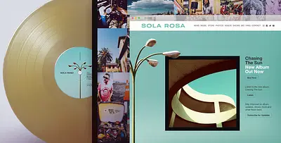 Sola Rosa album Chasing The Sun gatefold on gold vinyl, with website